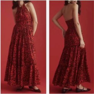 Anthropologie Payal Jain NWT Halter Dress Maxi Tiered Red Black size 12